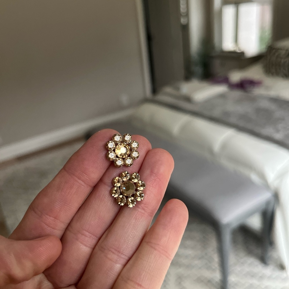 Tarina Tarantino Gold Crystal Flower Stud Earrings
